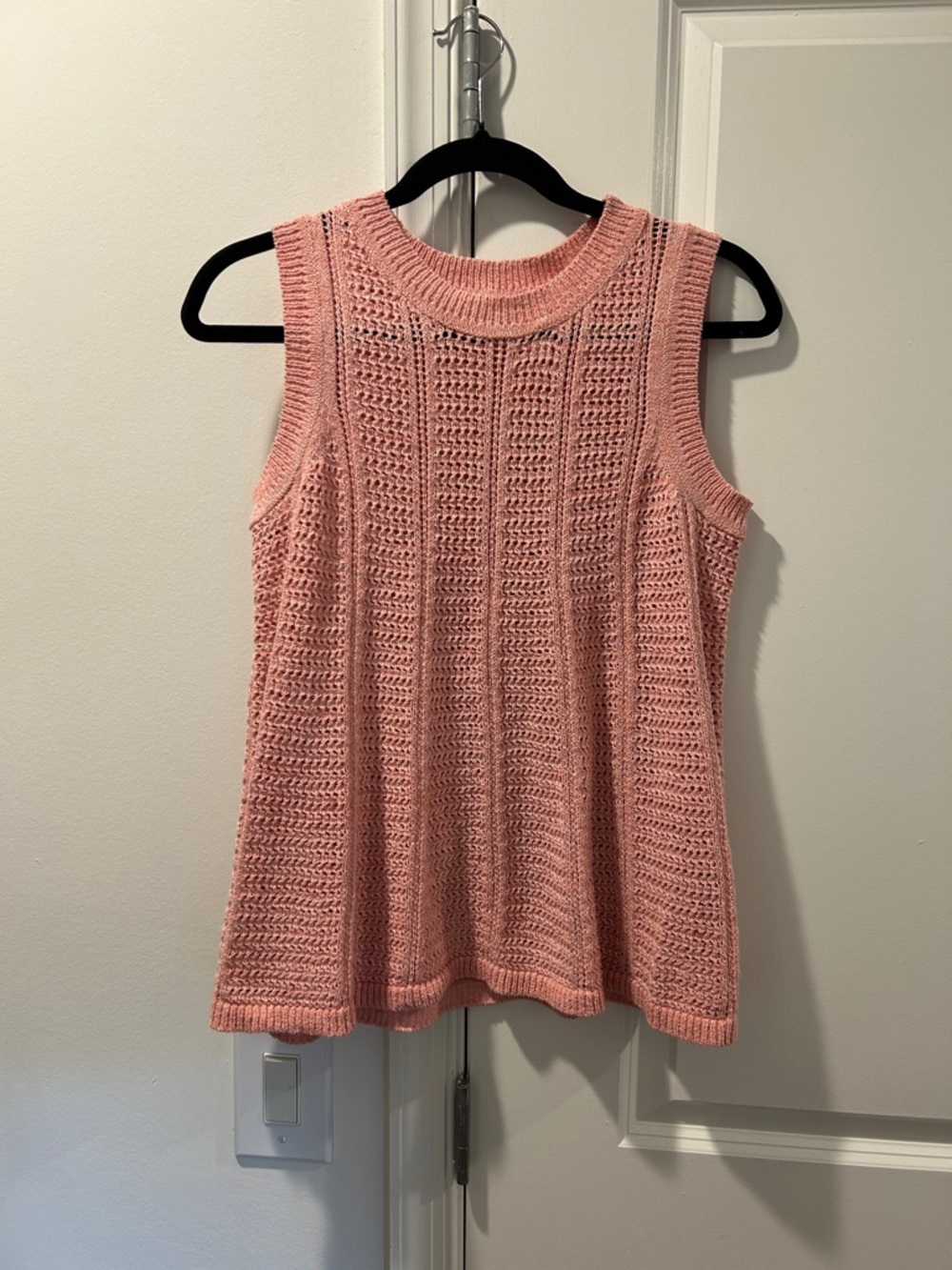 C&C California Coral Pink Open-Knit Crewneck Tank